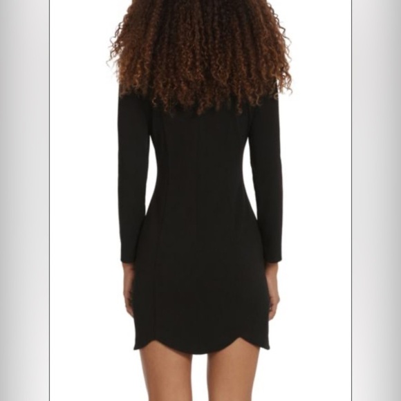 Donna Morgan Black Long Sleeve Crepe Scalloped Mini Dress, New, Size 6 - Picture 7 of 12